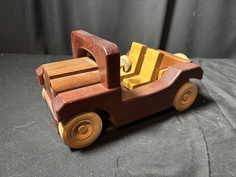 Handcrafted Wooden Toy Jeep Wrangler Safari Car Model Folk Art Display