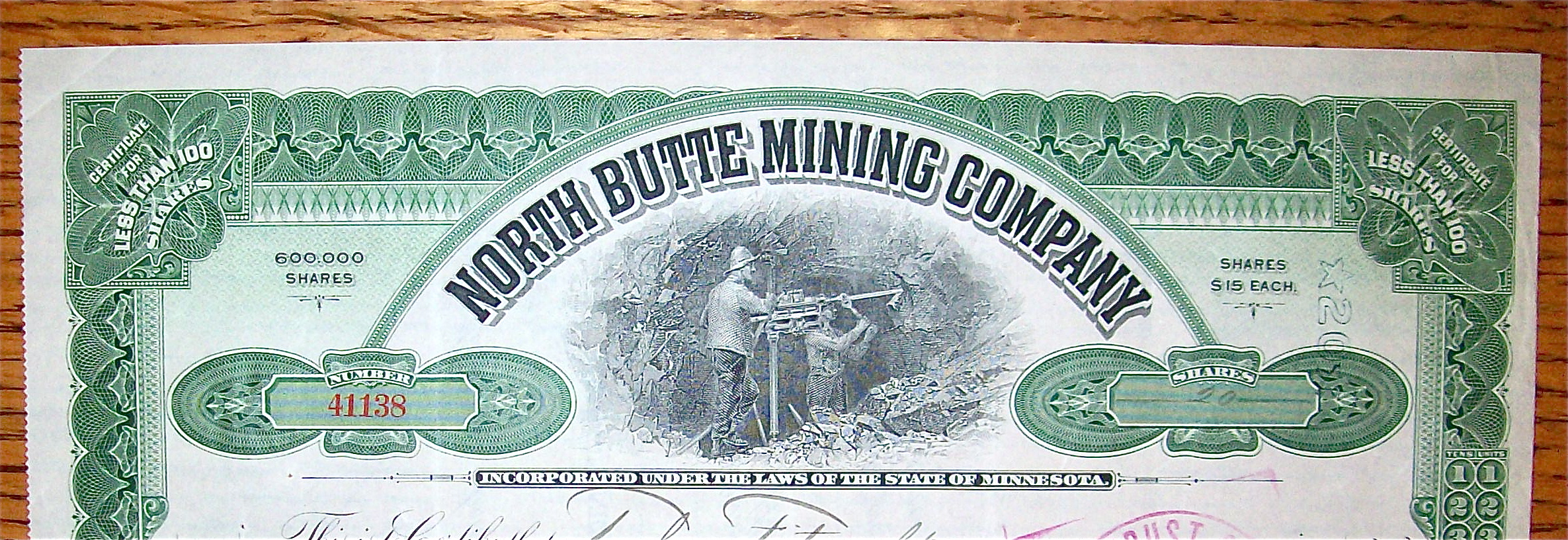 1909 North Butte Mining Company Stock Certificate