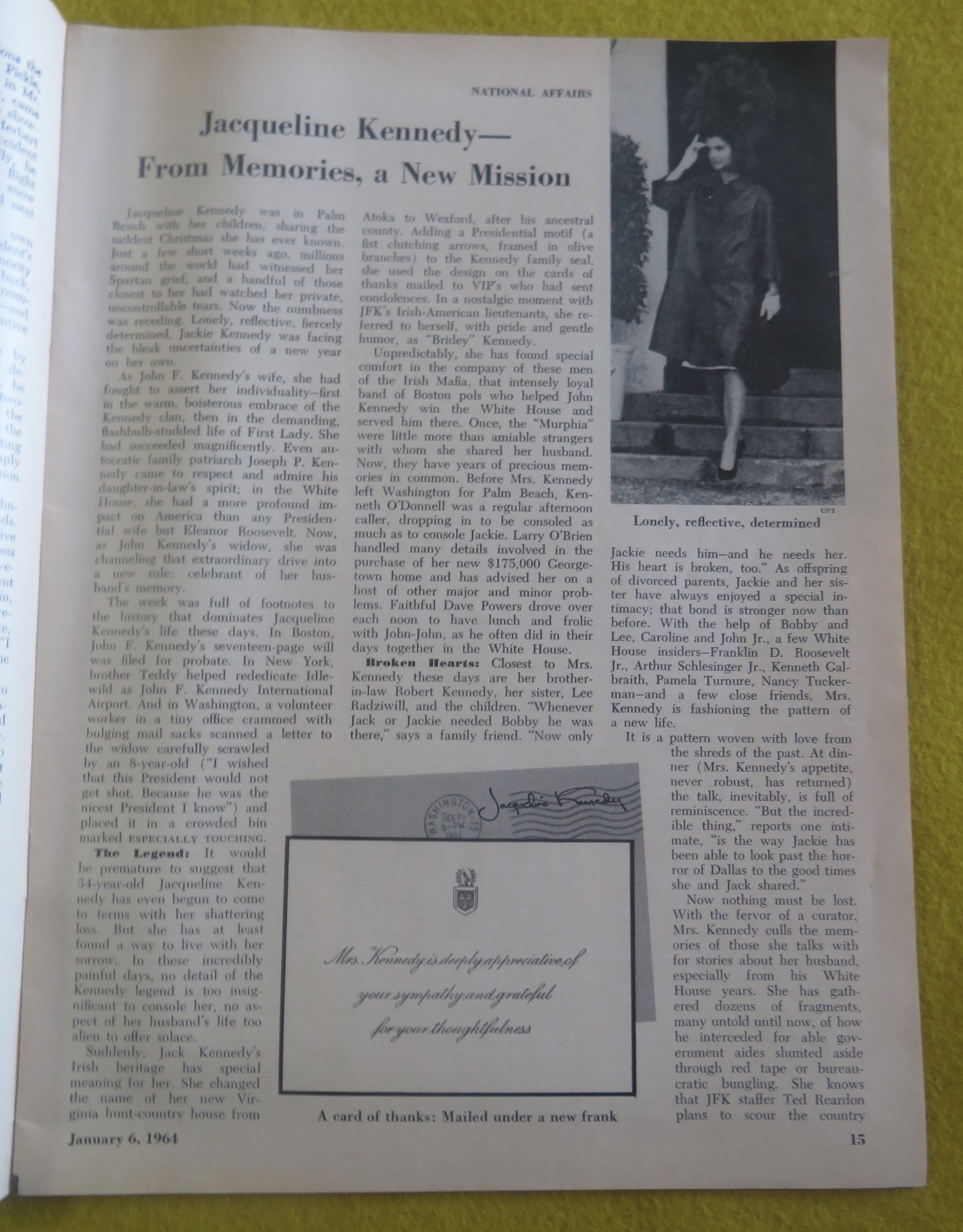 Newsweek Magazine January 6, 1964 Jacqueline Kennedy