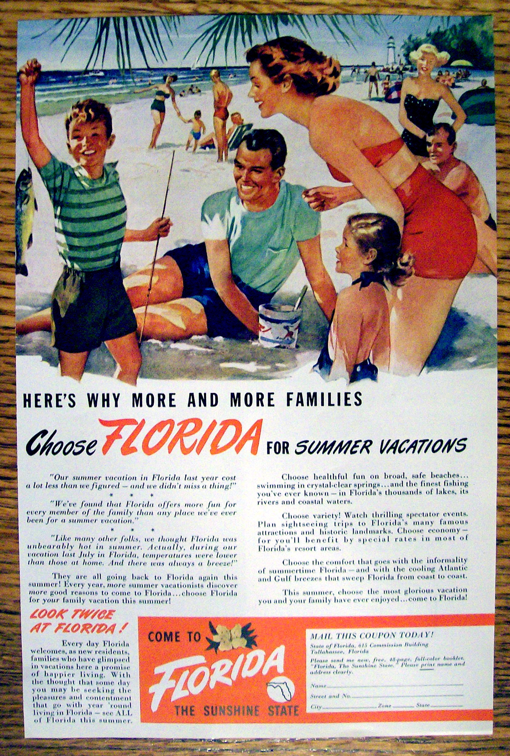 1949 Come To Florida with Family On The Beach