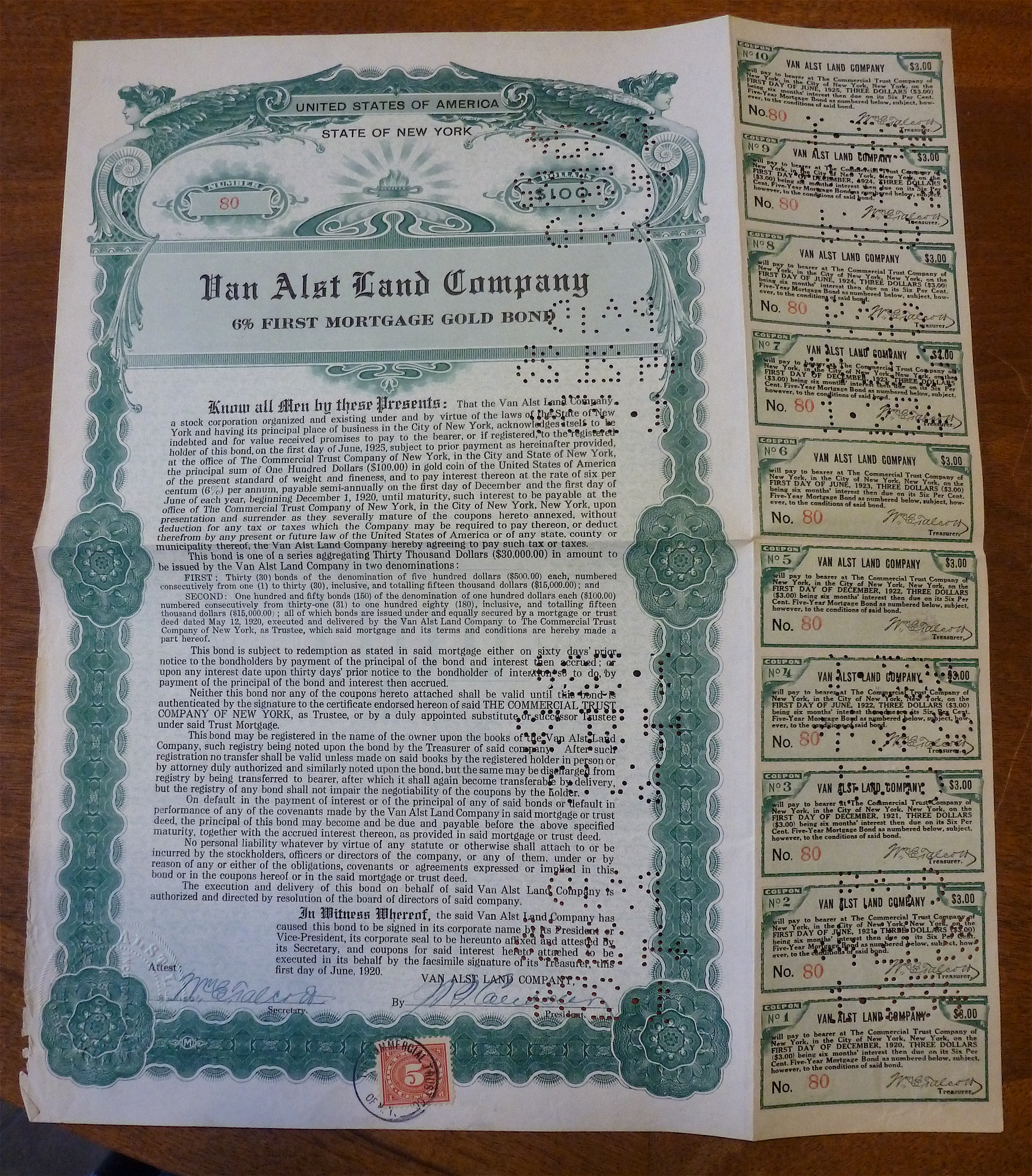 1925 Van Alt Land Company Stock Certificate