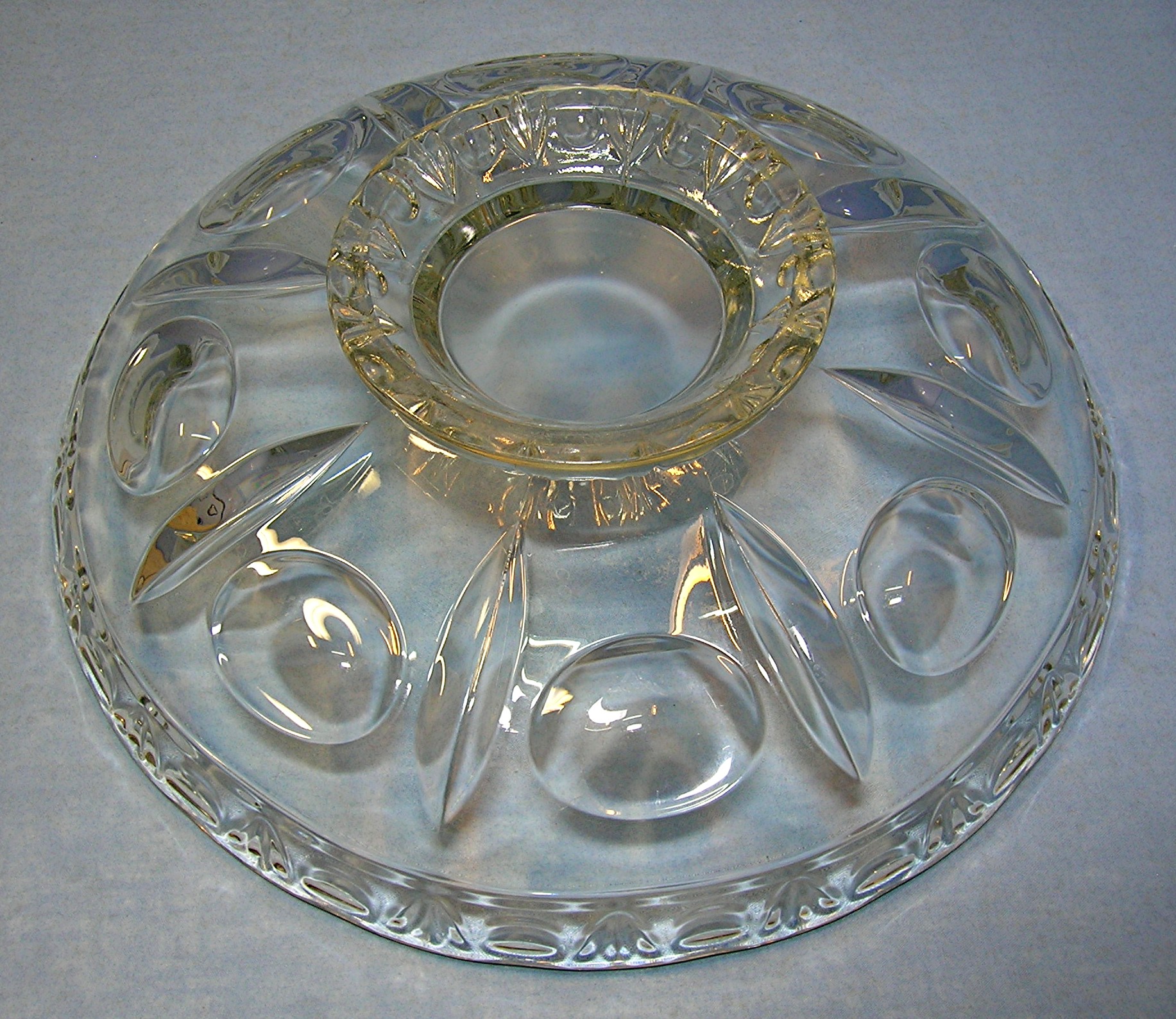 Footed Pressed Glass Vintage Fruit Bowl . .
