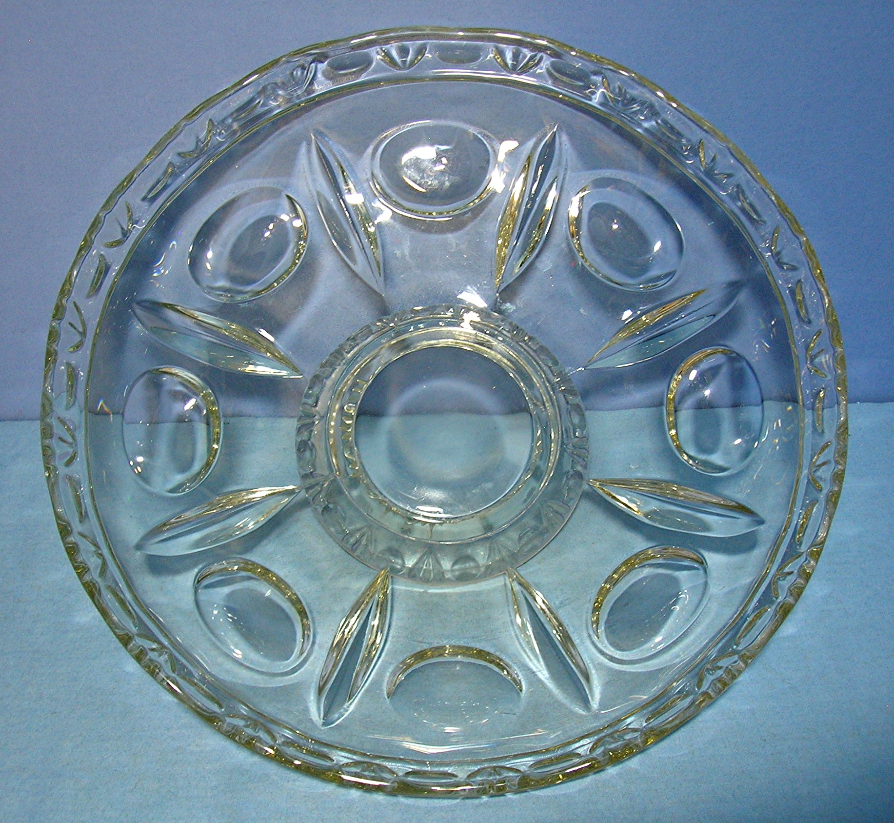 Footed Pressed Glass Vintage Fruit Bowl . .