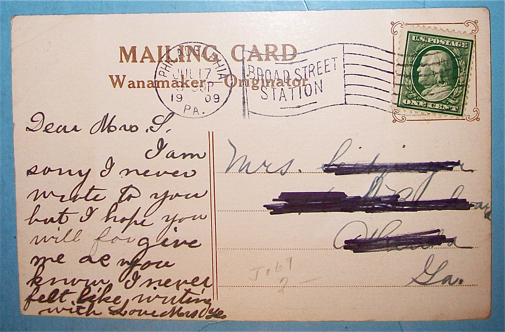Wanamaker-Originator Private Mailing Postcard