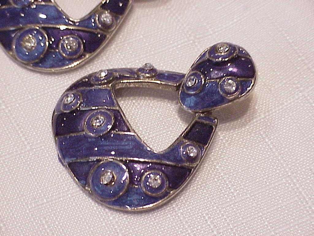 Berebi Large Blue Enamel And Rhinestone Pierced Earrings