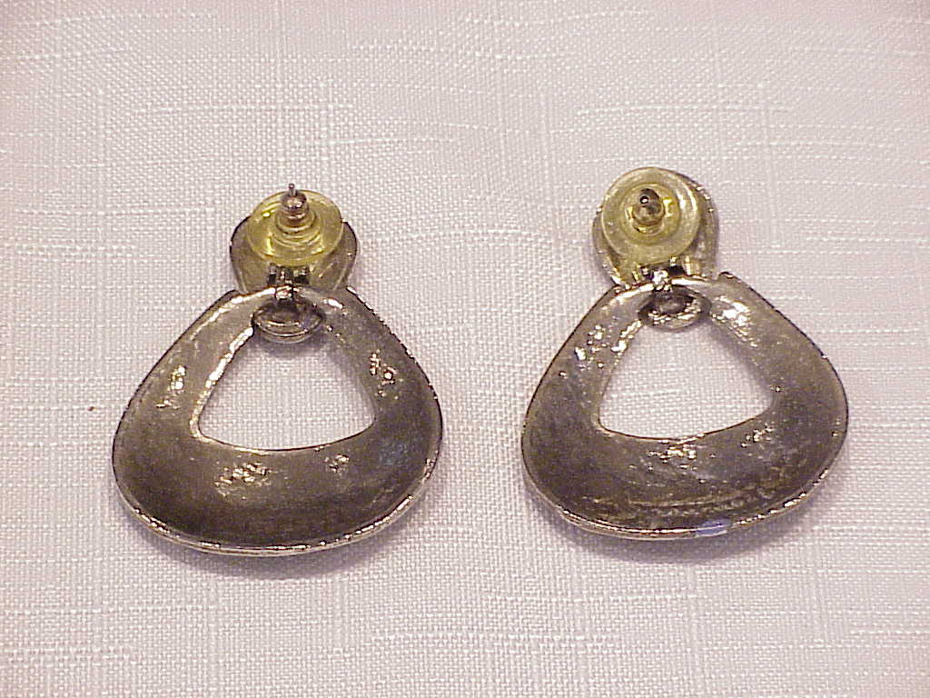Berebi Large Blue Enamel And Rhinestone Pierced Earrings