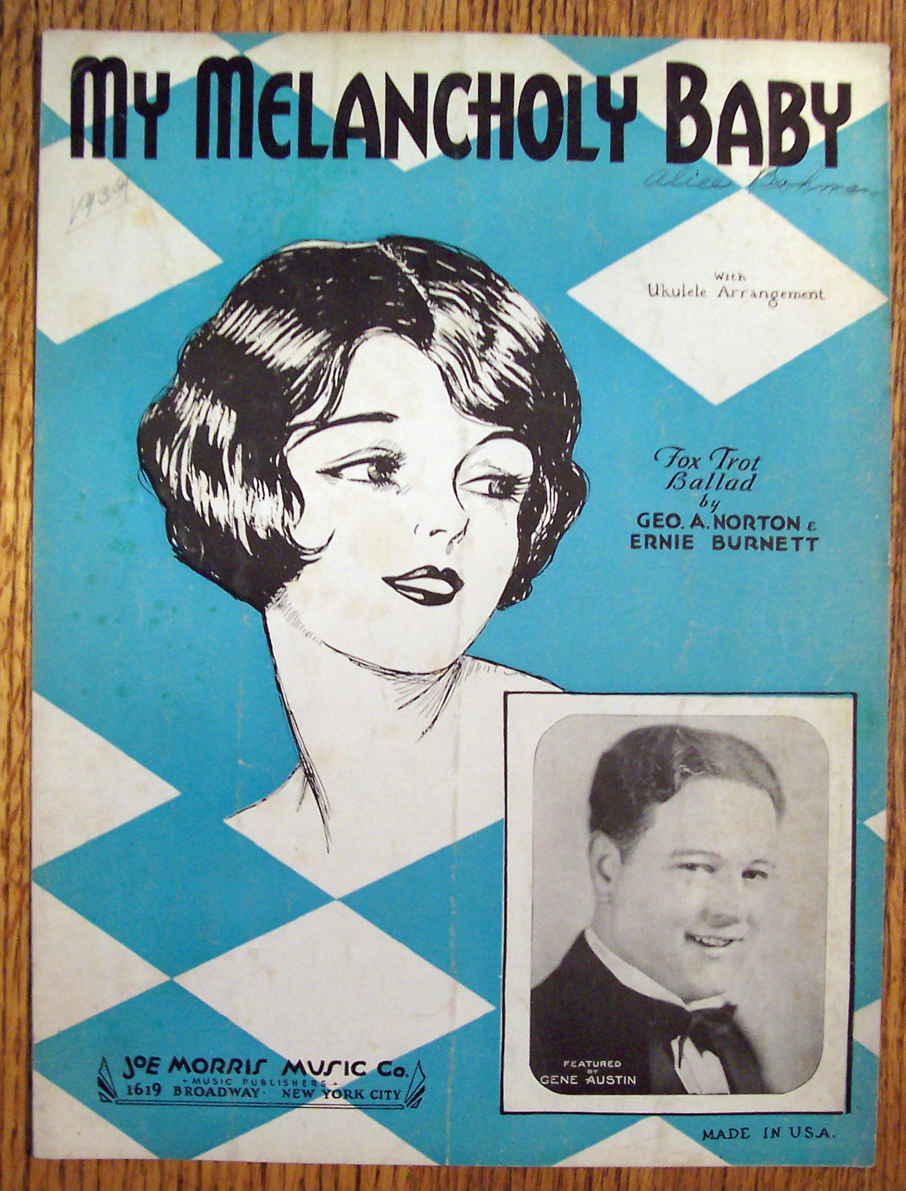 Sheet Music For 1939 My Melancholy Baby (Gene Austin)