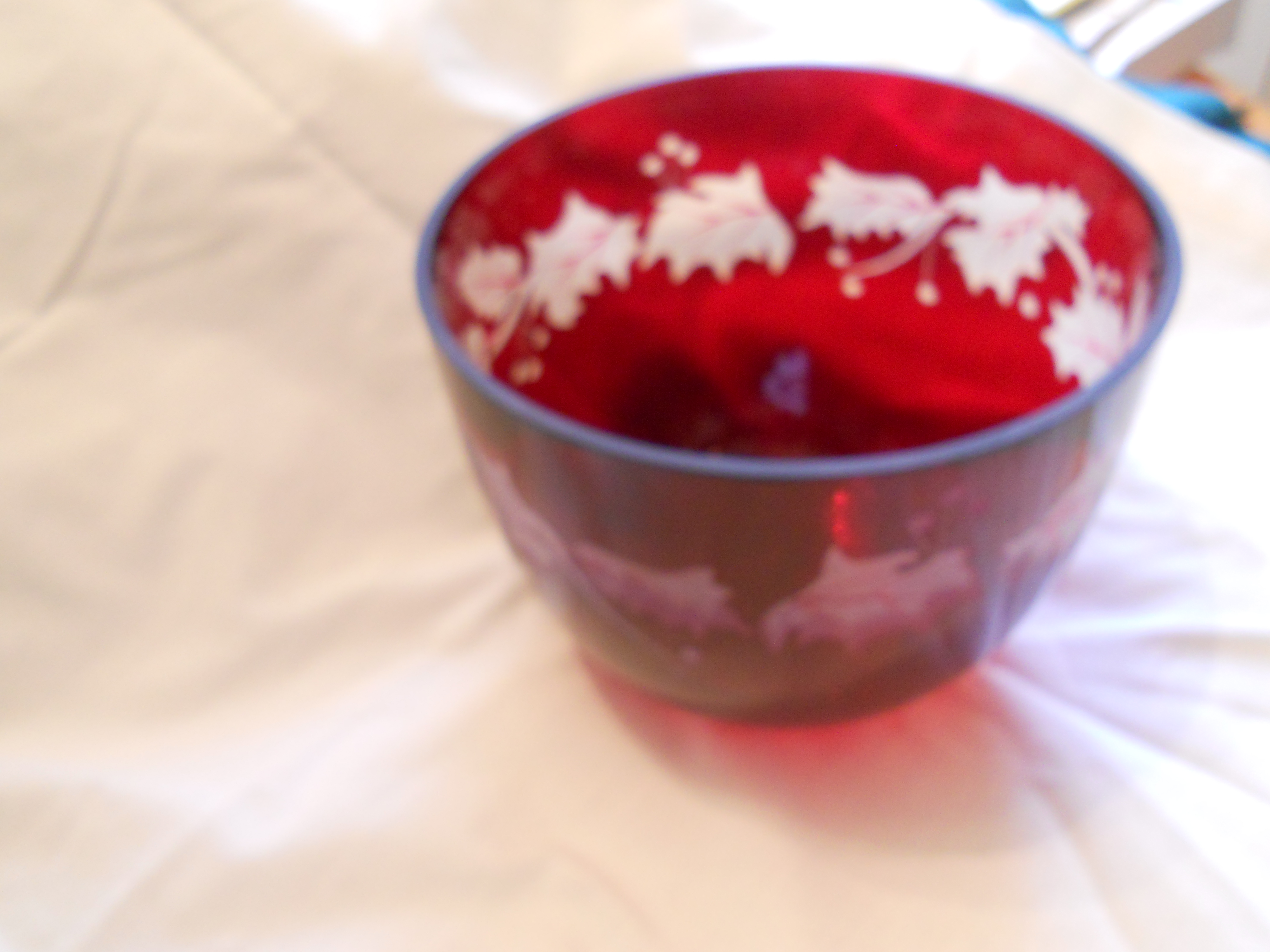 Bohemian Crystal Ruby Red Flashed Bowl Etched