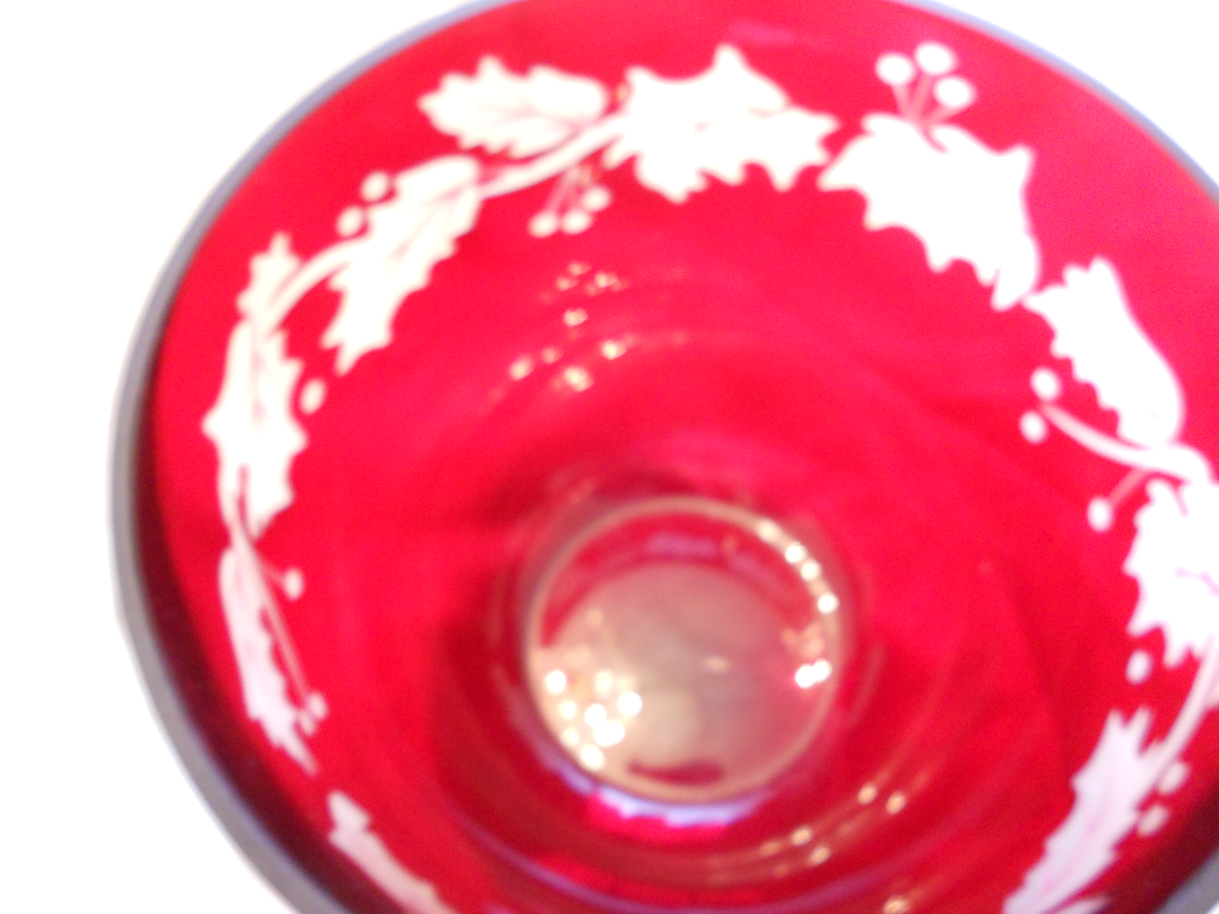 Bohemian Crystal Ruby Red Flashed Bowl Etched