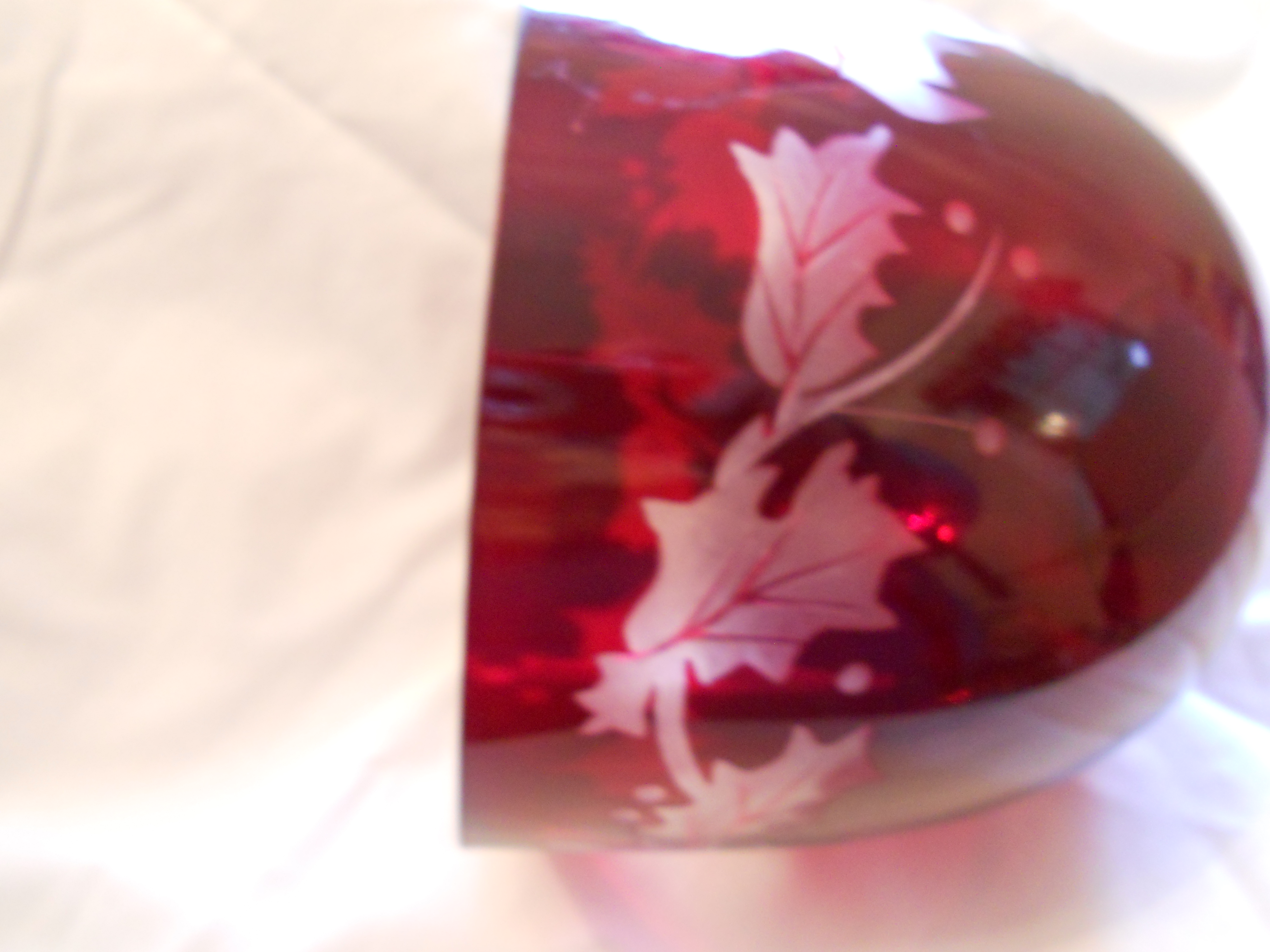 Bohemian Crystal Ruby Red Flashed Bowl Etched