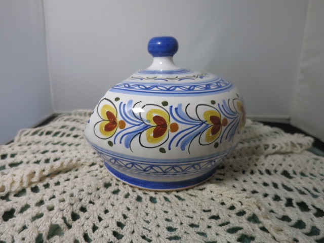Vintage Spain Open Candy Dish Blue White Yellow Brown