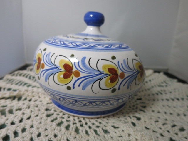 Vintage Spain Open Candy Dish Blue White Yellow Brown