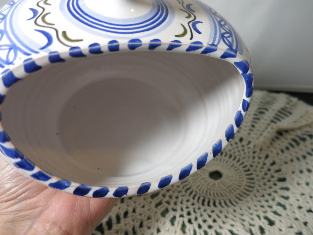Vintage Spain Open Candy Dish Blue White Yellow Brown
