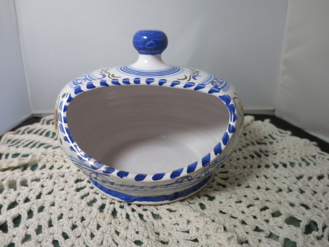 Vintage Spain Open Candy Dish Blue White Yellow Brown