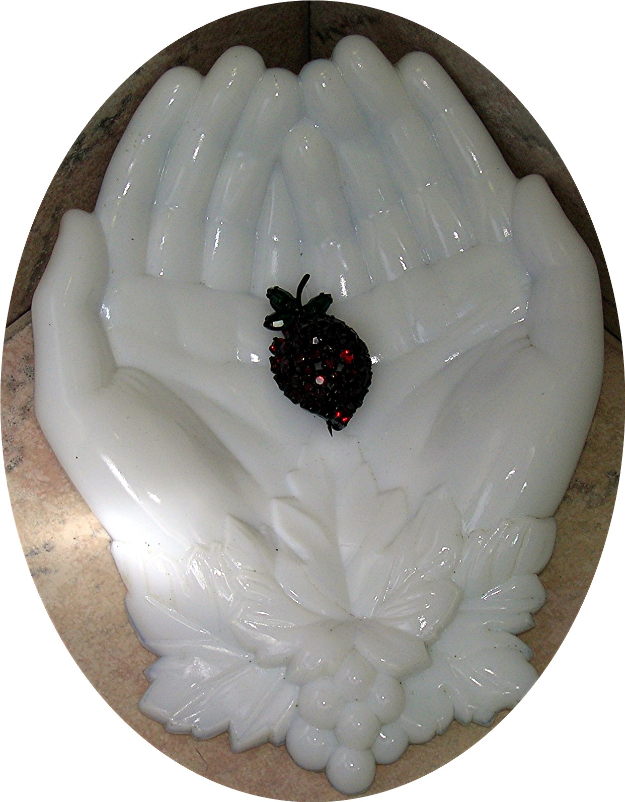 Ruby Red Glass & Emerald Green WARNER Strawberry Pin