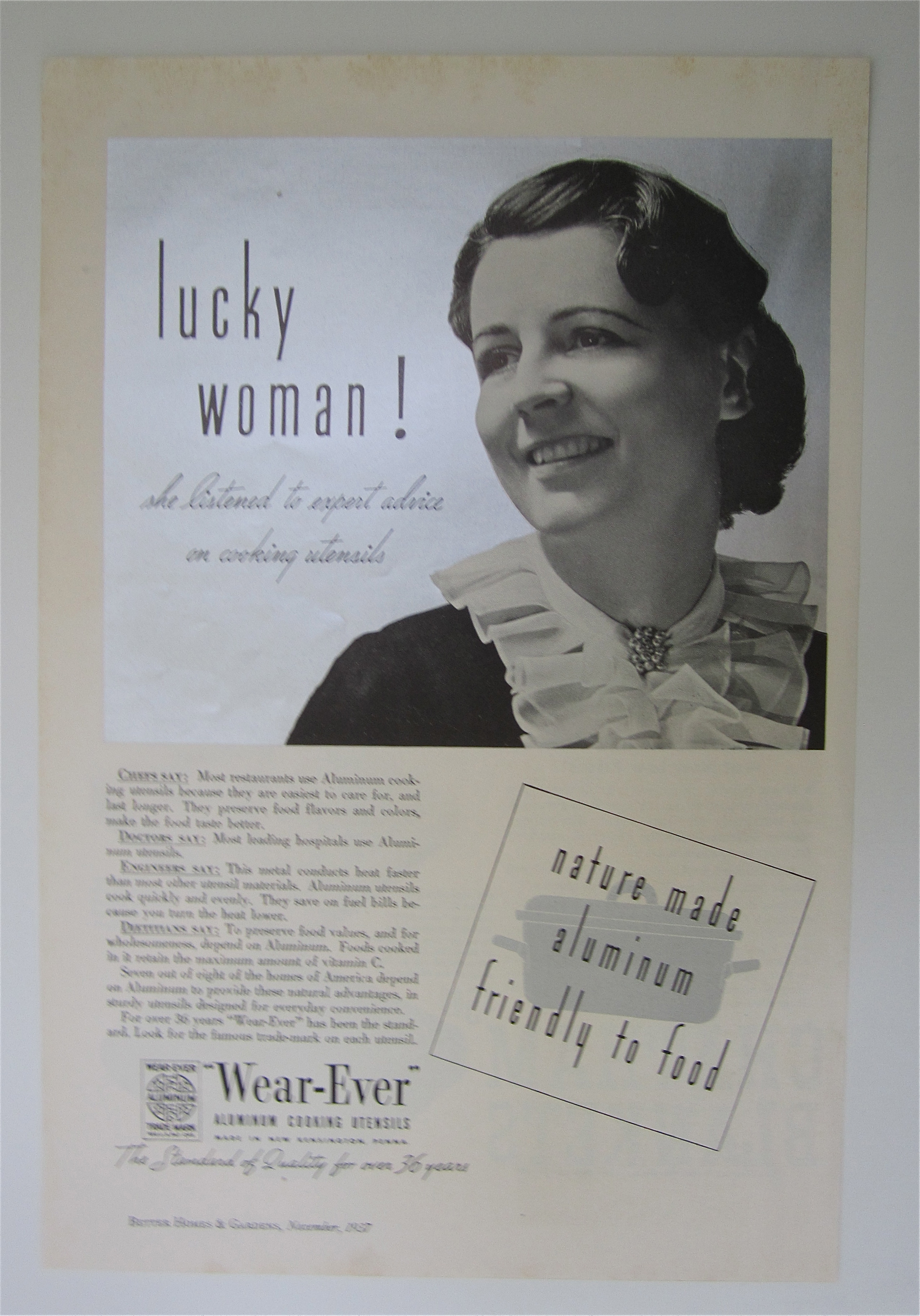 1937 Wear Ever Aluminum Cooking Utensil w Woman Smiling