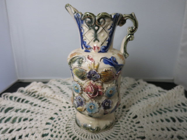 Majolica Creamer Pitcher Floral Barbotine Ware Germany