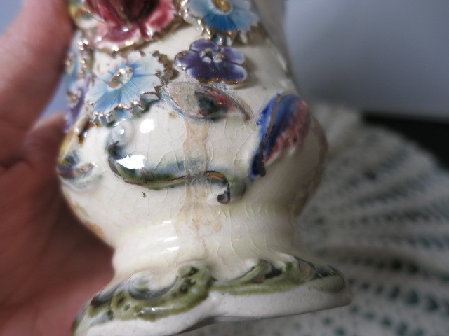Majolica Creamer Pitcher Floral Barbotine Ware Germany
