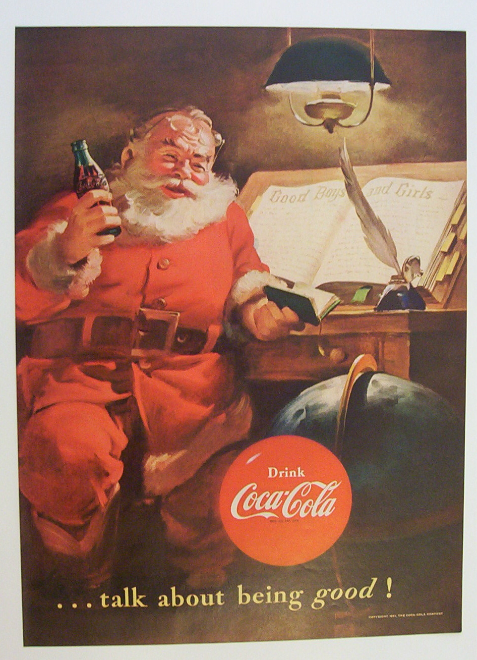 1951 Coca Cola with Santa Claus Drinking A Bottle Of Coke