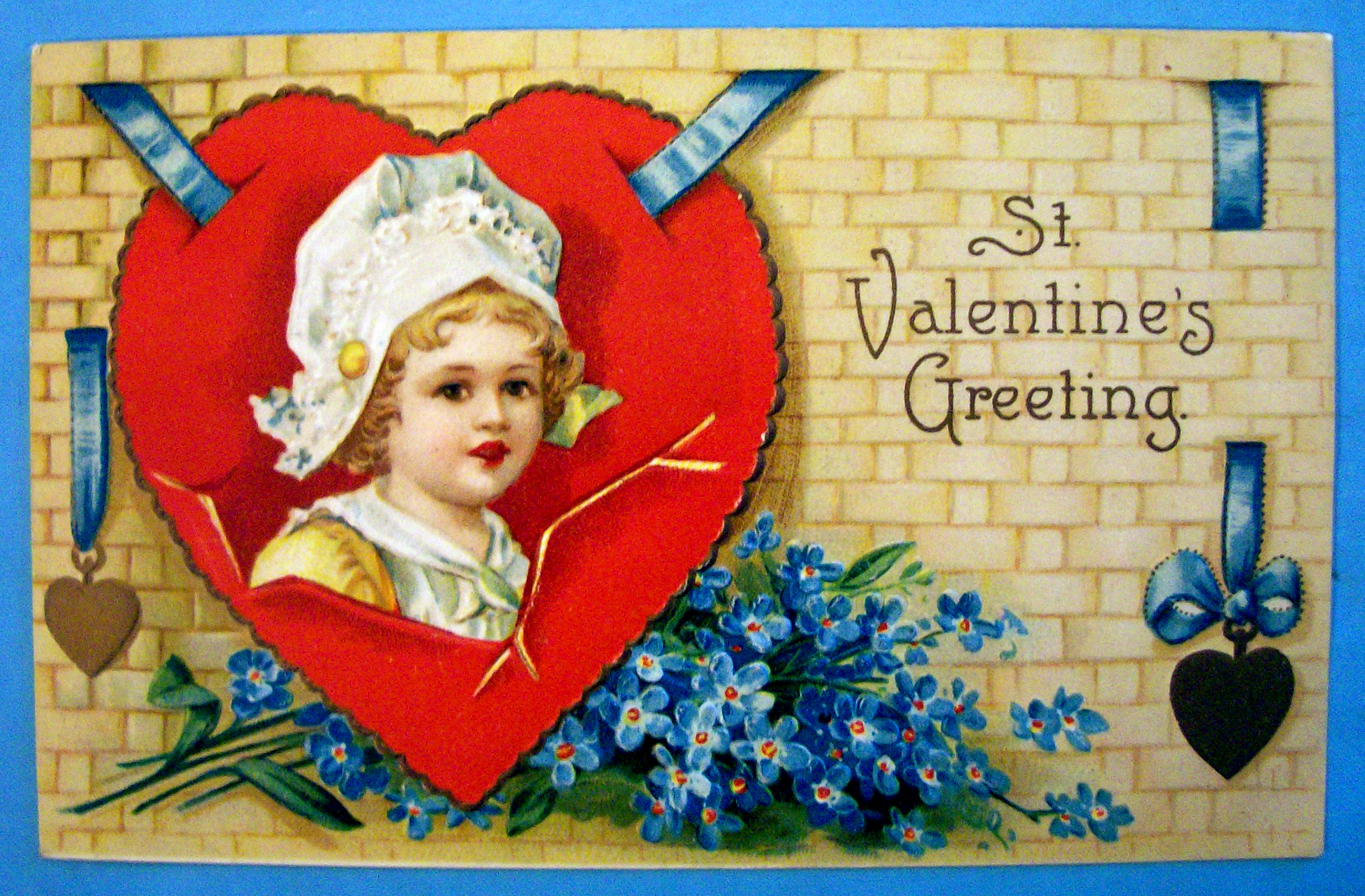 St. Valentine's Greeting Postcard with Girl's Face