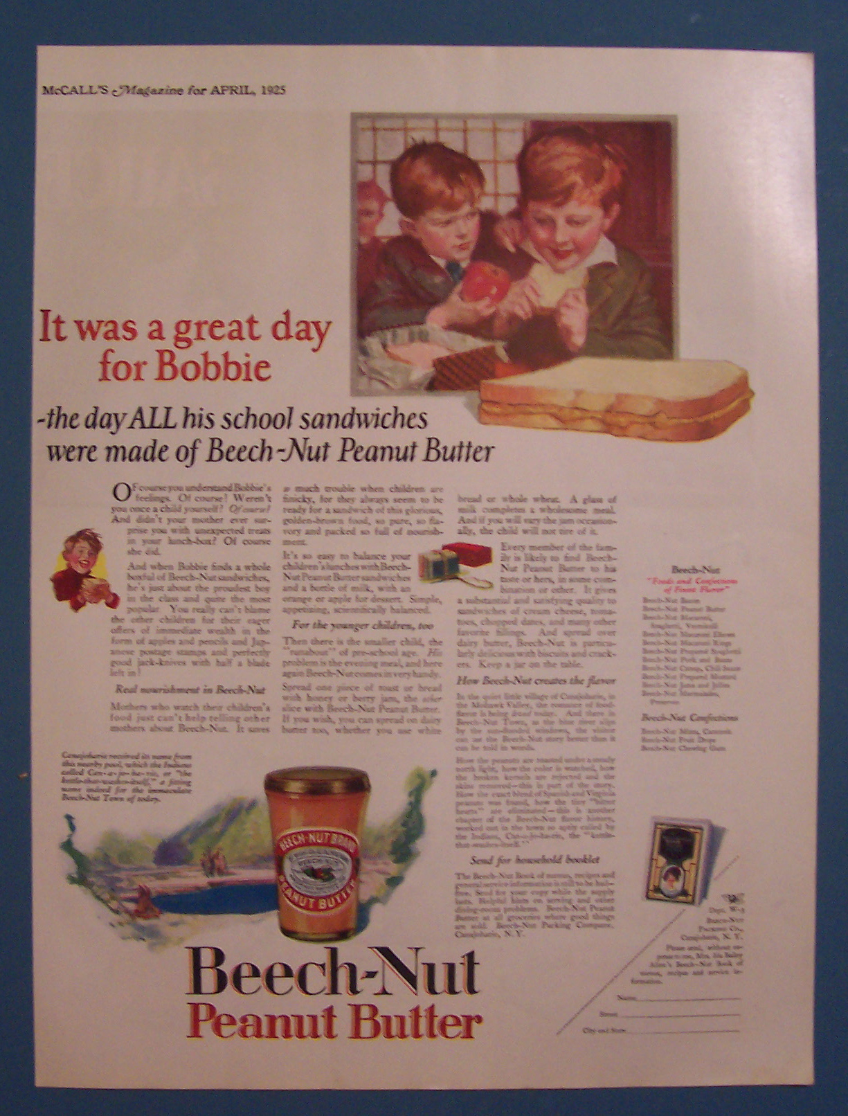 1925 Beech-Nut Peanut Butter with Boy Eating Sandwich