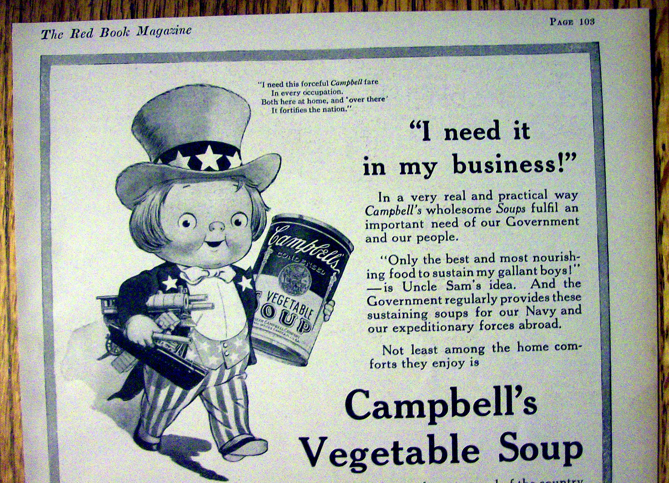 1918 Campbell's Vegetable Soup with Kid Uncle Sam