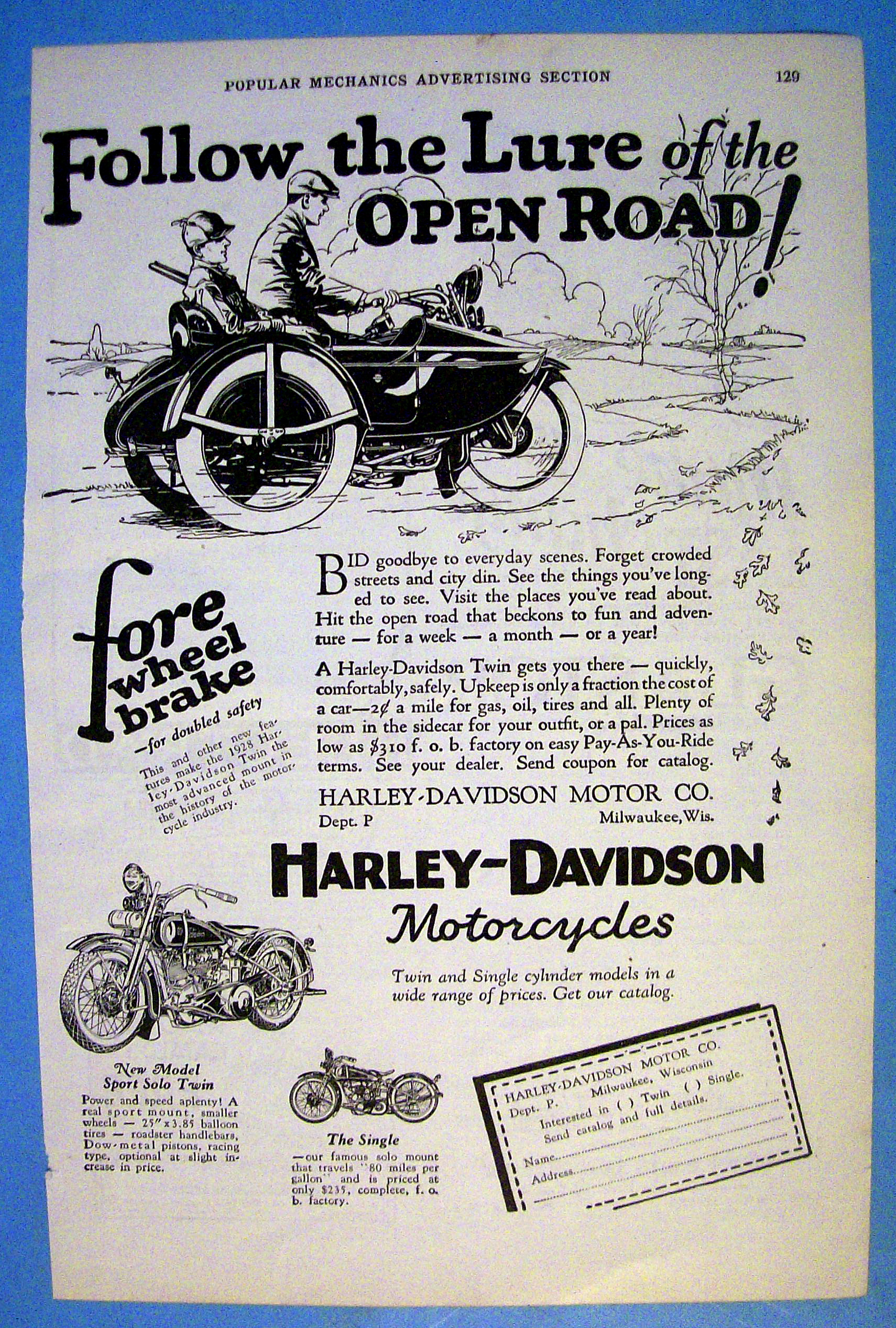 1927 Harley Davidson with Men on Motorcycle