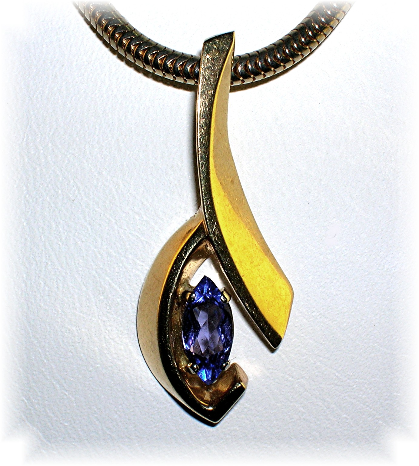 Pendant 14K Gold and Tanzanite  Gold Snake Chain