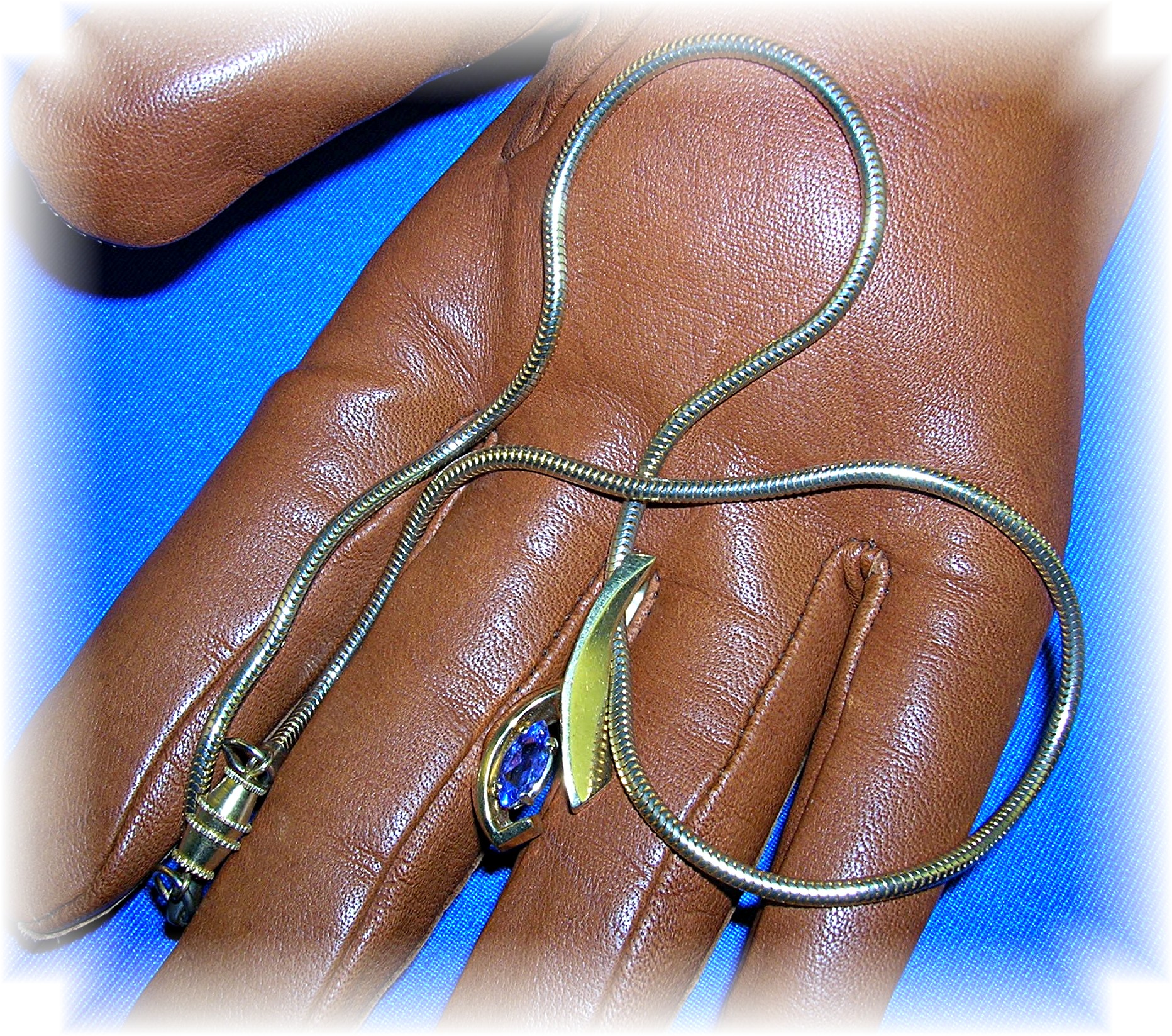 Pendant 14K Gold and Tanzanite  Gold Snake Chain