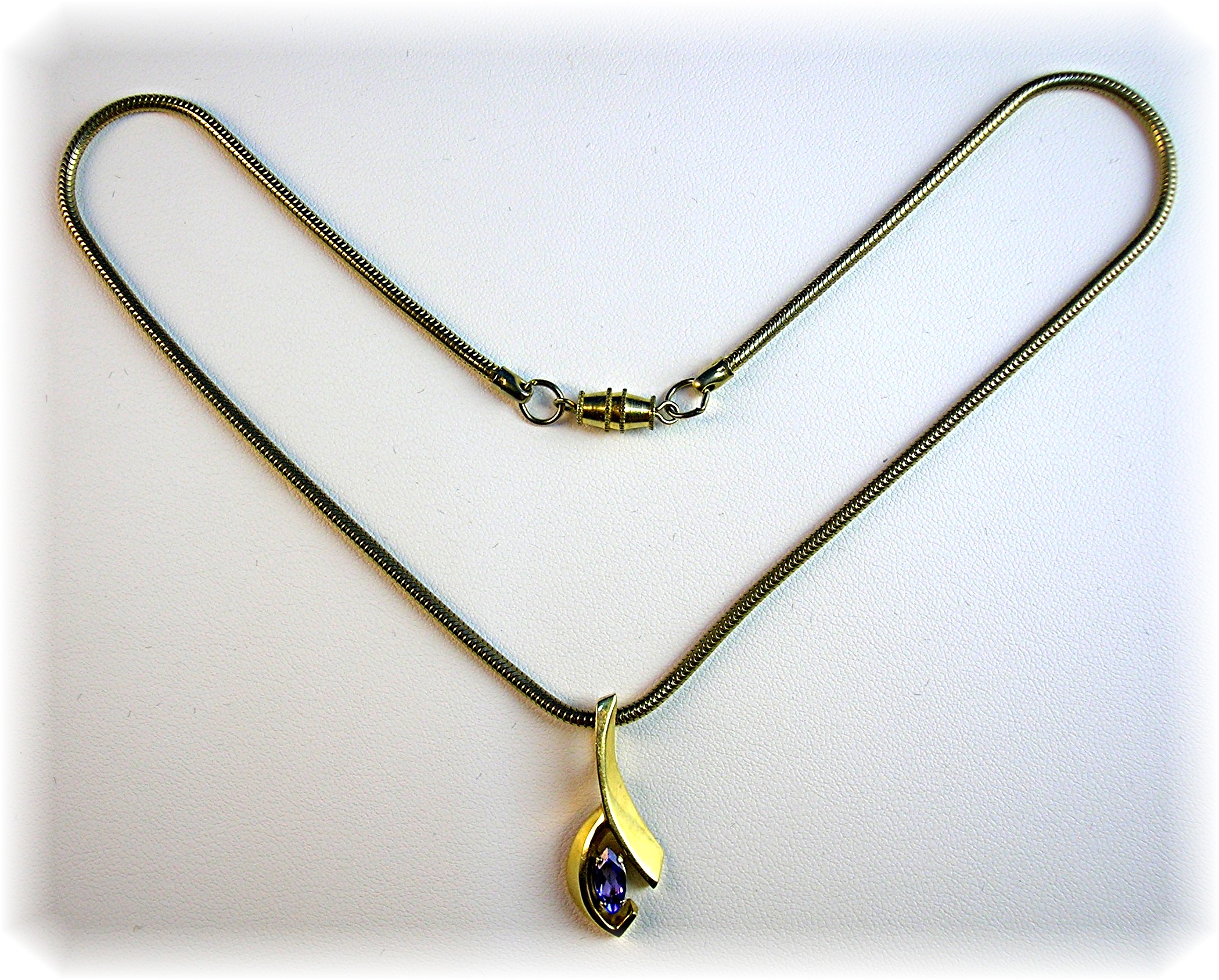 Pendant 14K Gold and Tanzanite  Gold Snake Chain