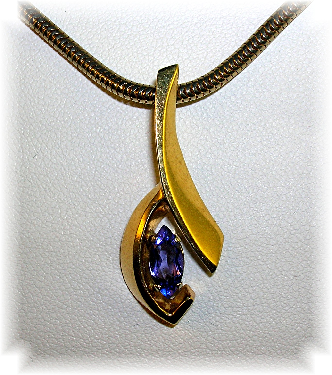 Pendant 14K Gold and Tanzanite  Gold Snake Chain