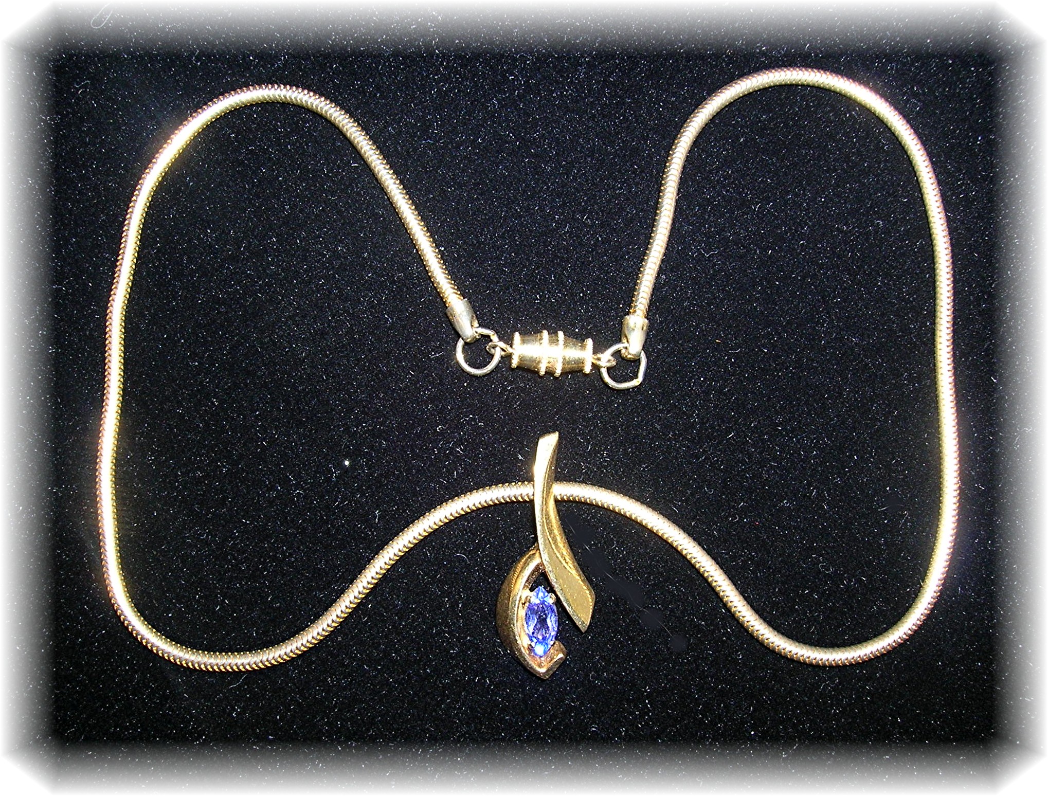Pendant 14K Gold and Tanzanite  Gold Snake Chain