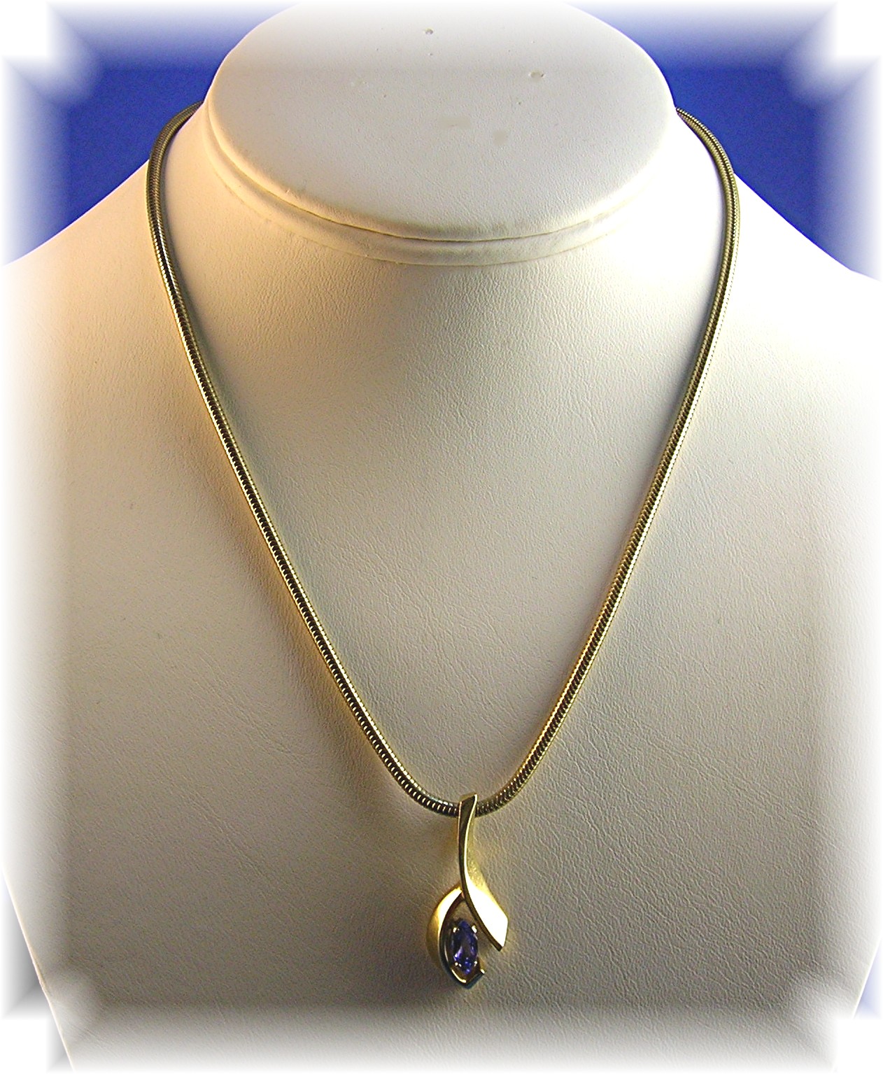 Pendant 14K Gold and Tanzanite  Gold Snake Chain