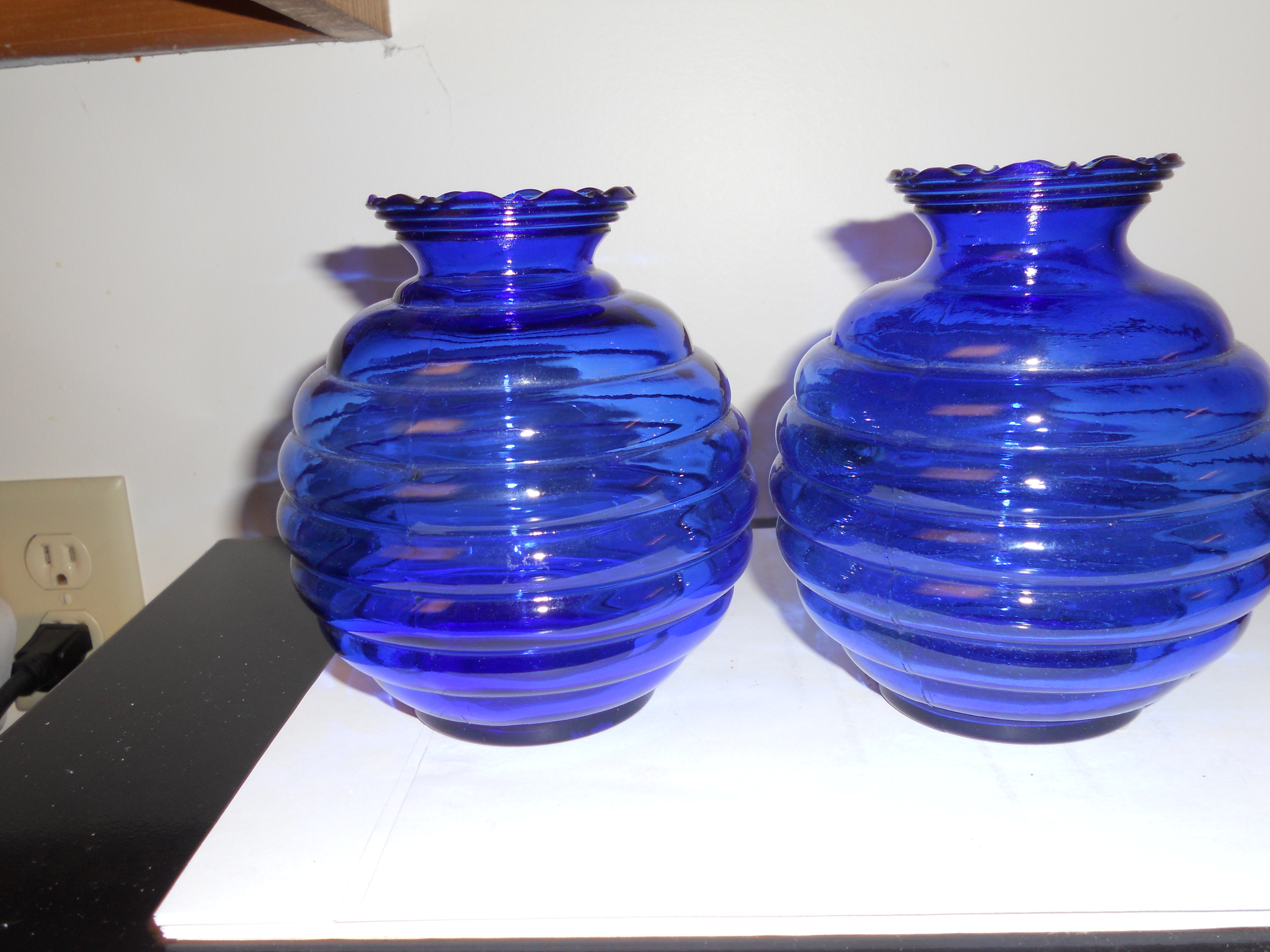 Cobalt Blue Glass Vases Pair Bee Hive USA