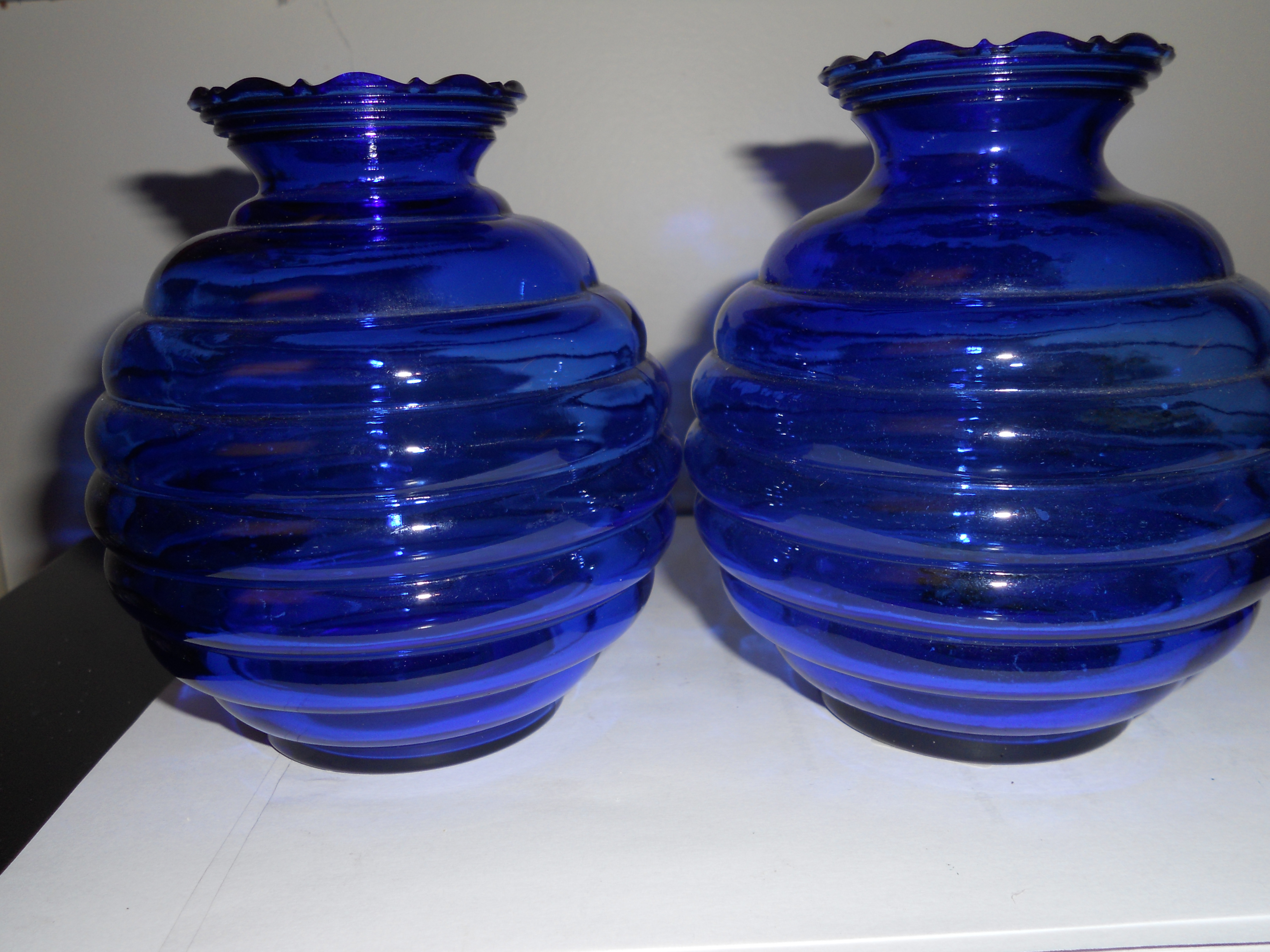 Cobalt Blue Glass Vases Pair Bee Hive USA