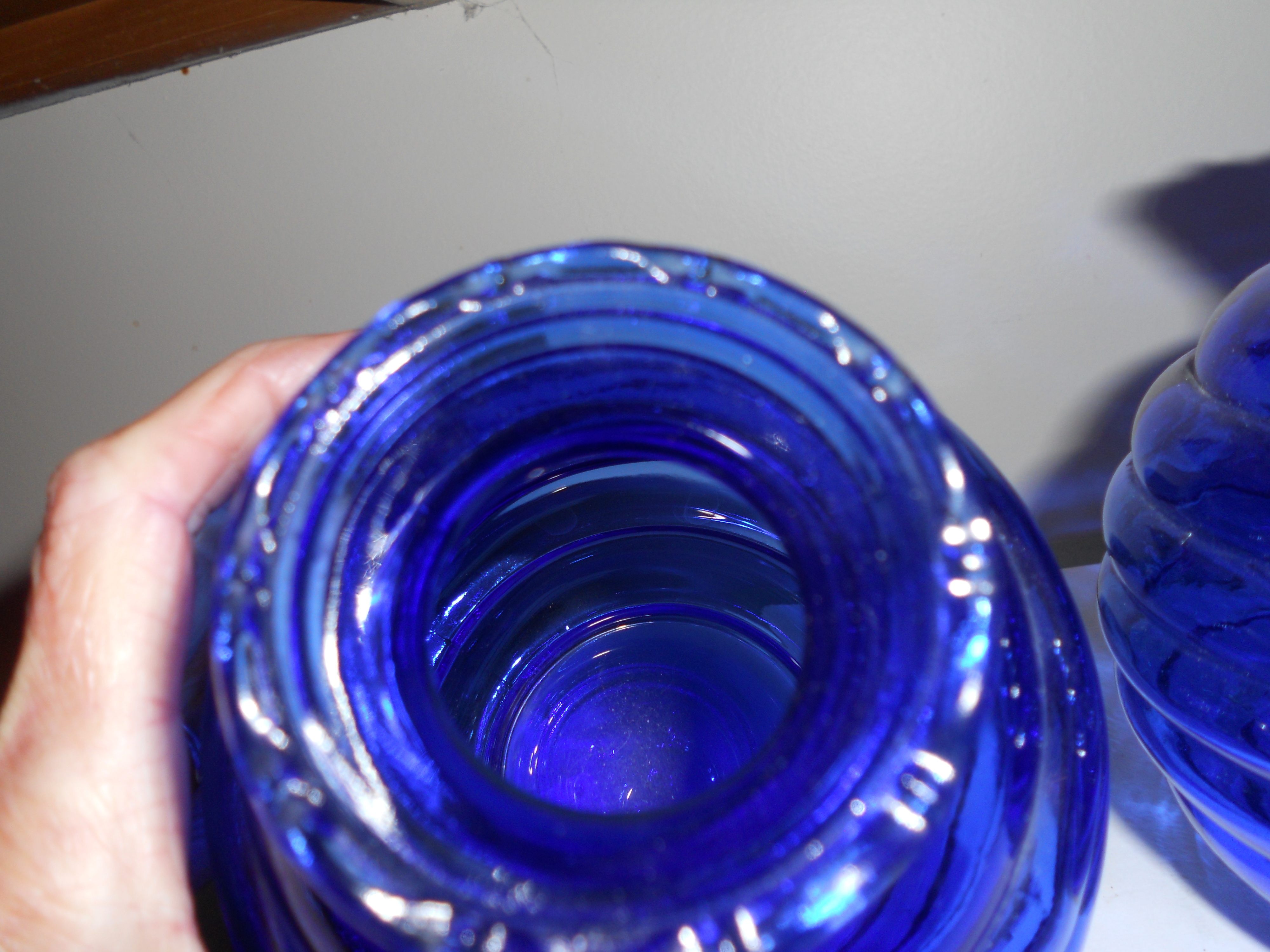 Cobalt Blue Glass Vases Pair Bee Hive USA