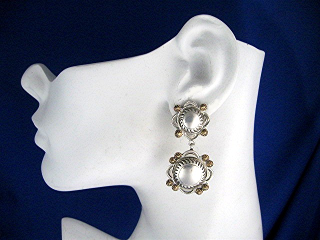 Navajo Sterling Silver Concho Earrings KEE NATAANI Clip