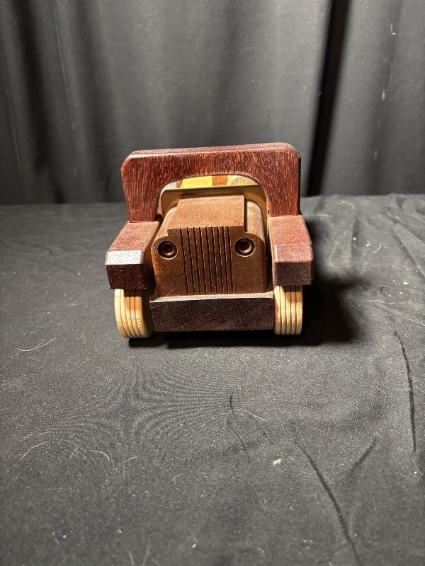 Handcrafted Wooden Toy Jeep Wrangler Safari Car Model Folk Art Display⁠