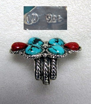 Sterling Silver Turquoise Coral Ring By Gurubachi
