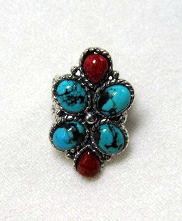 Sterling Silver Turquoise Coral Ring By Gurubachi