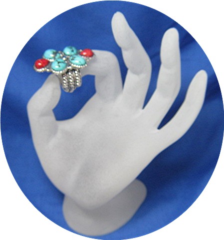 Sterling Silver Turquoise Coral Ring By Gurubachi