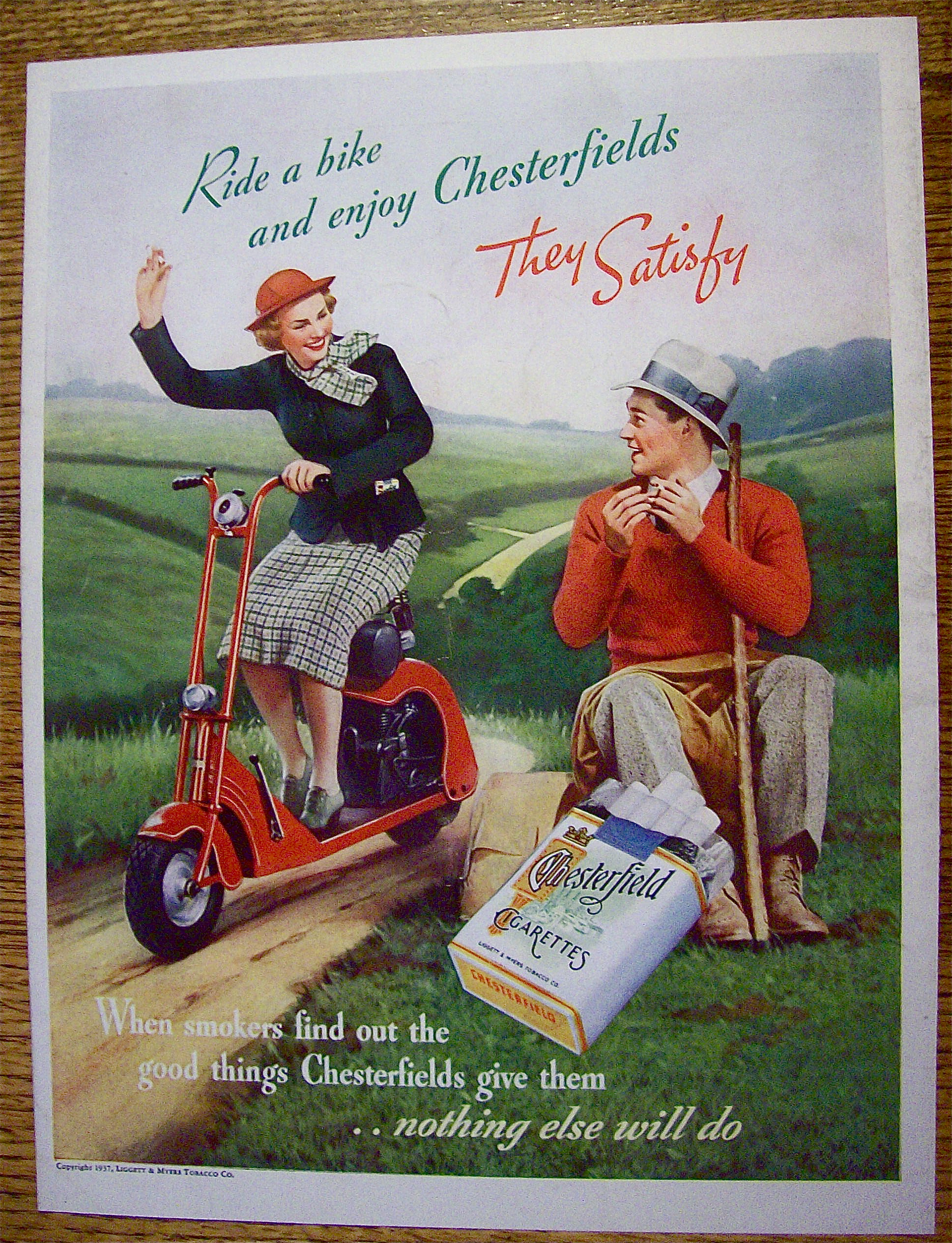 1937 Chesterfield Cigarettes with Woman Riding Bike