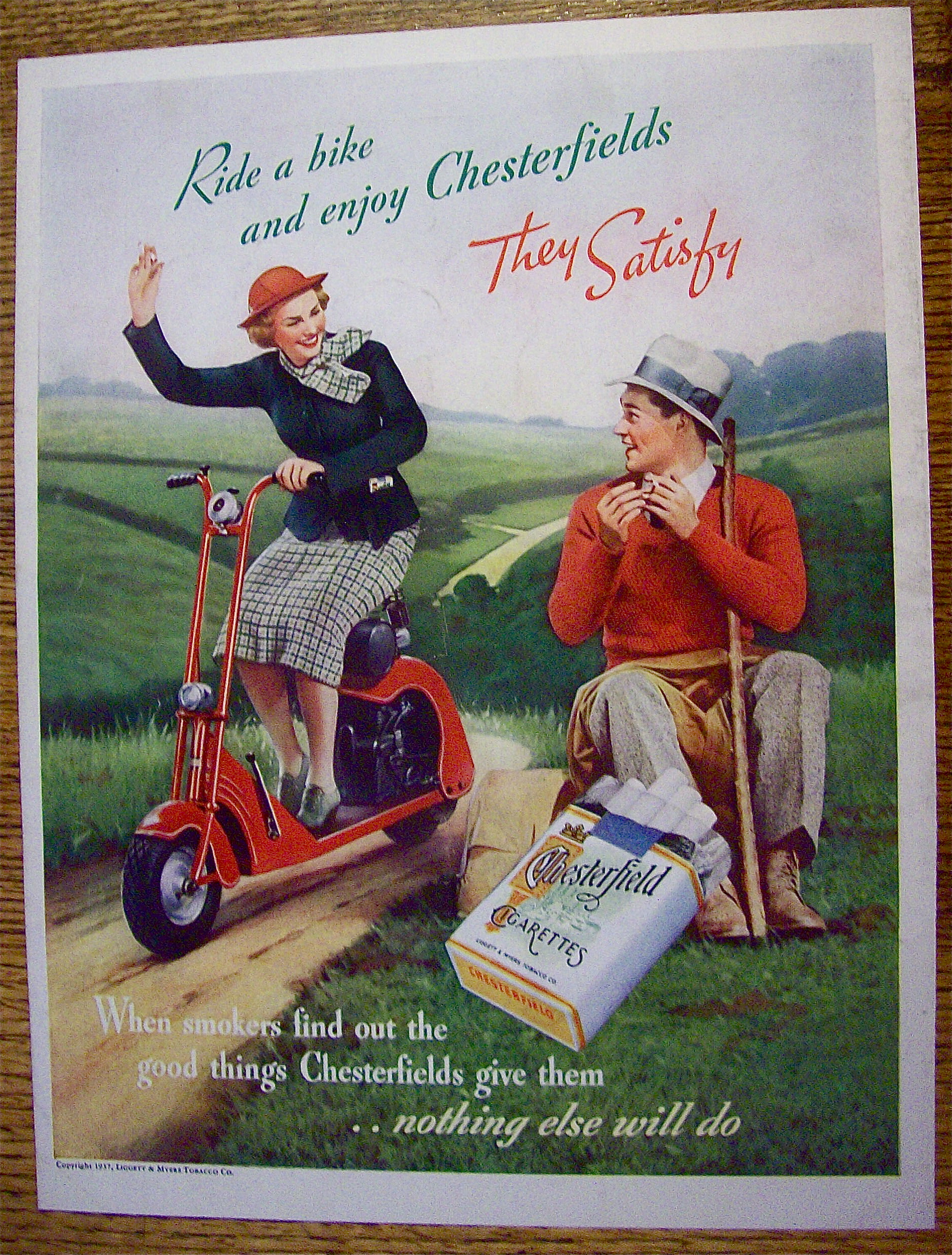 1937 Chesterfield Cigarettes with Woman Riding Bike