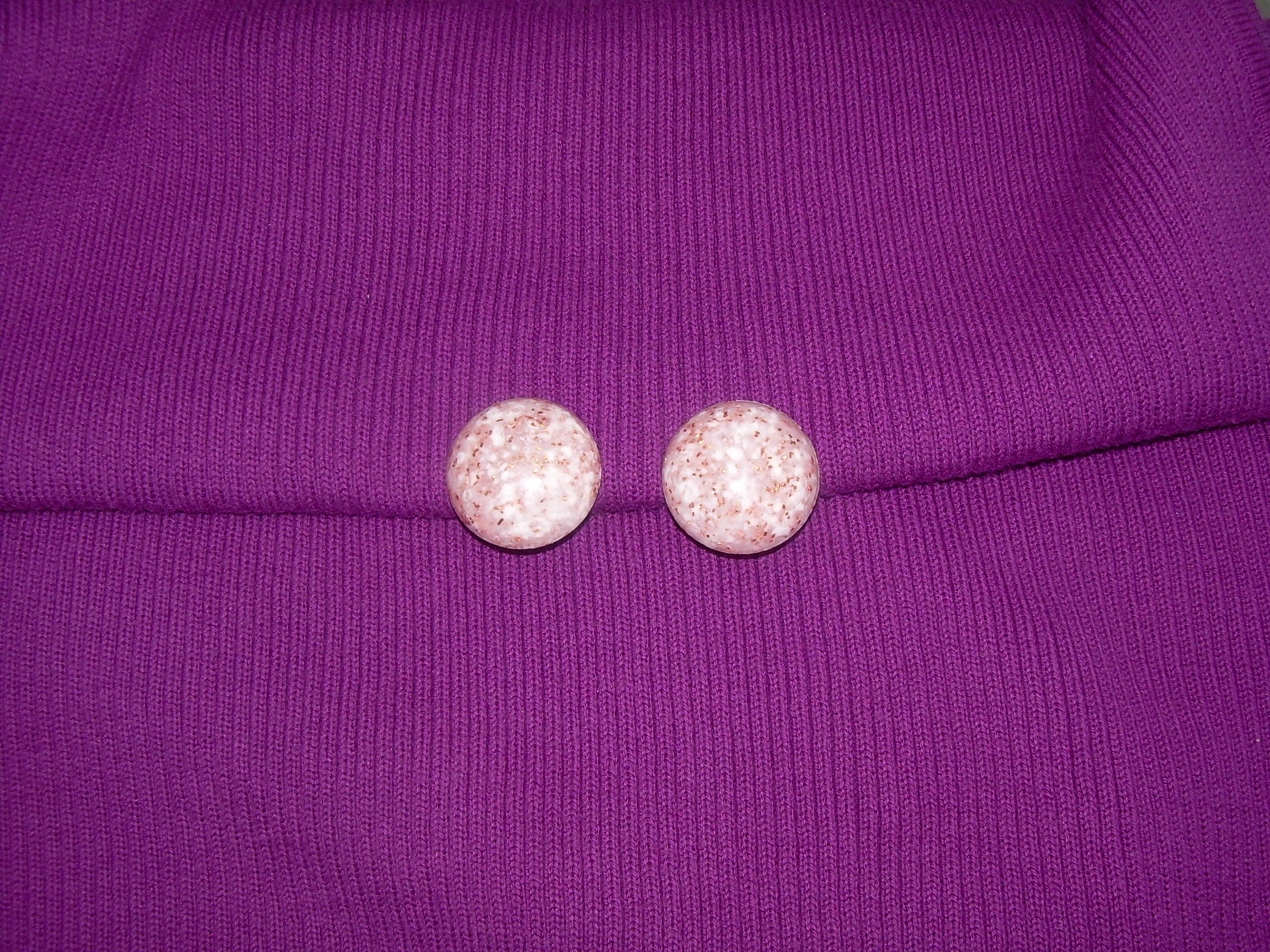 Lucite Pink White Gold Flecked  Clip Earrings