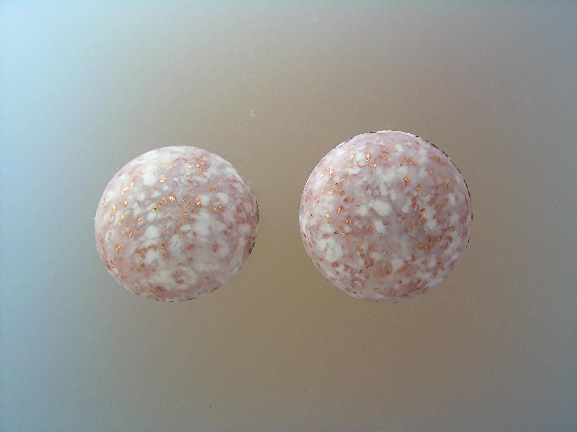 Lucite Pink White Gold Flecked  Clip Earrings
