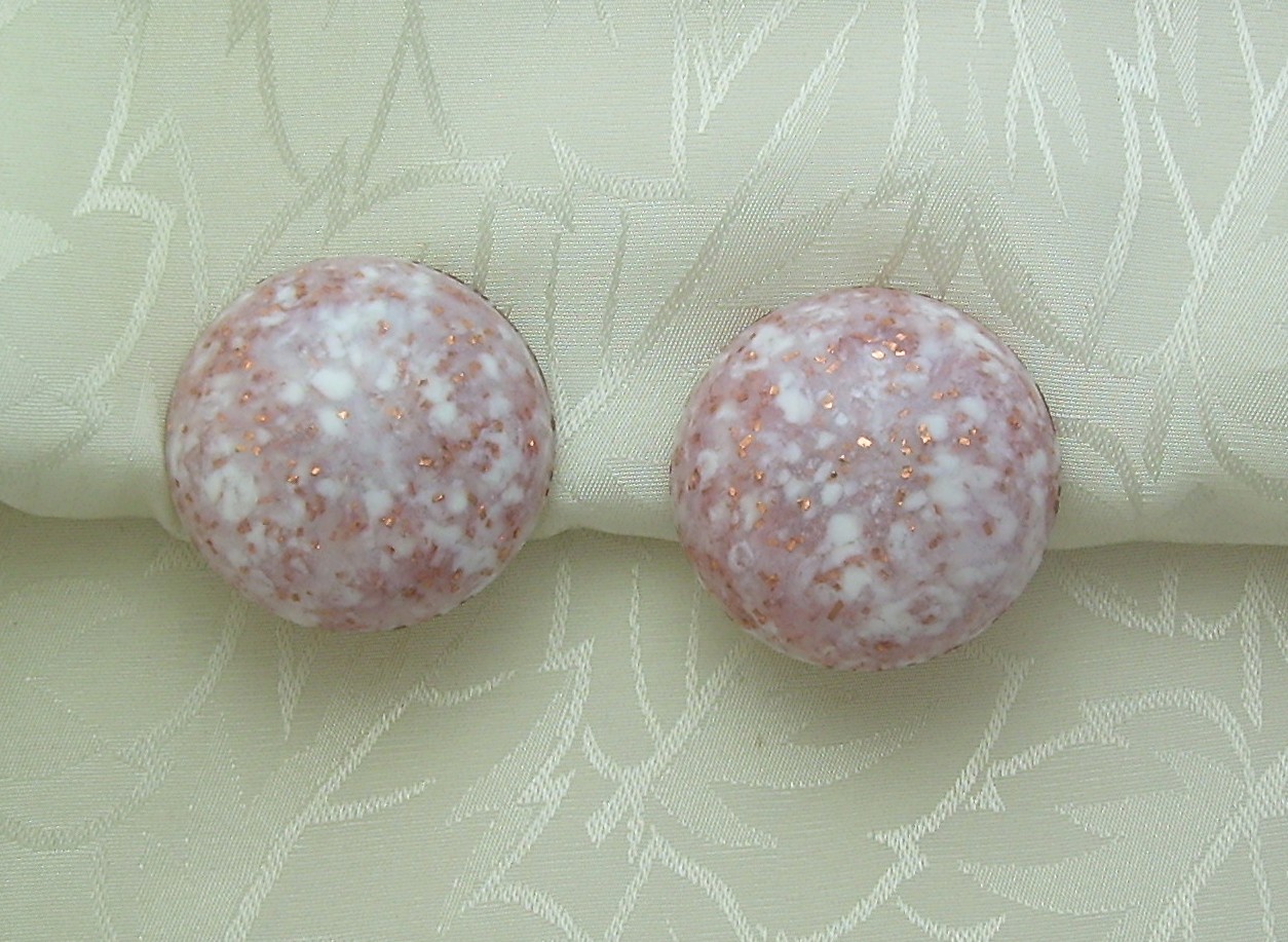 Lucite Pink White Gold Flecked  Clip Earrings