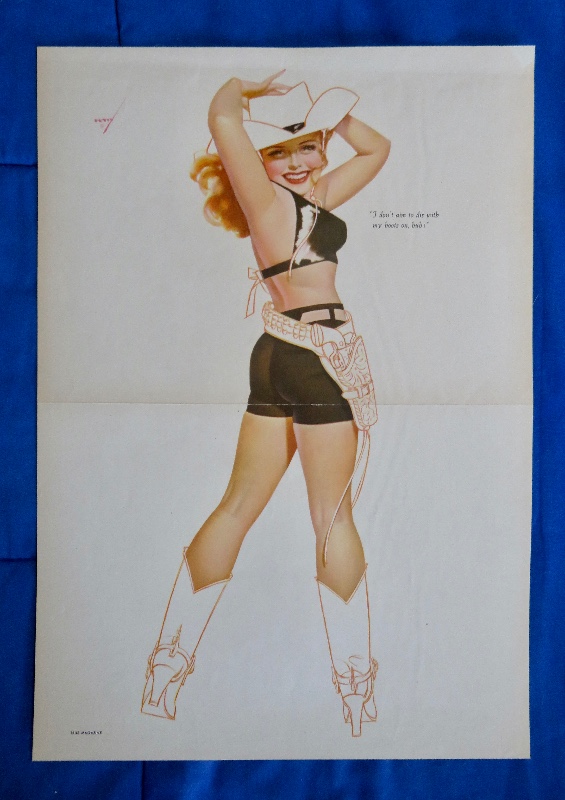 Original 1946 Sexy Pin Up Girl Wearing A Cowboy Top & Shorts with Boots & Hat By George Petty
