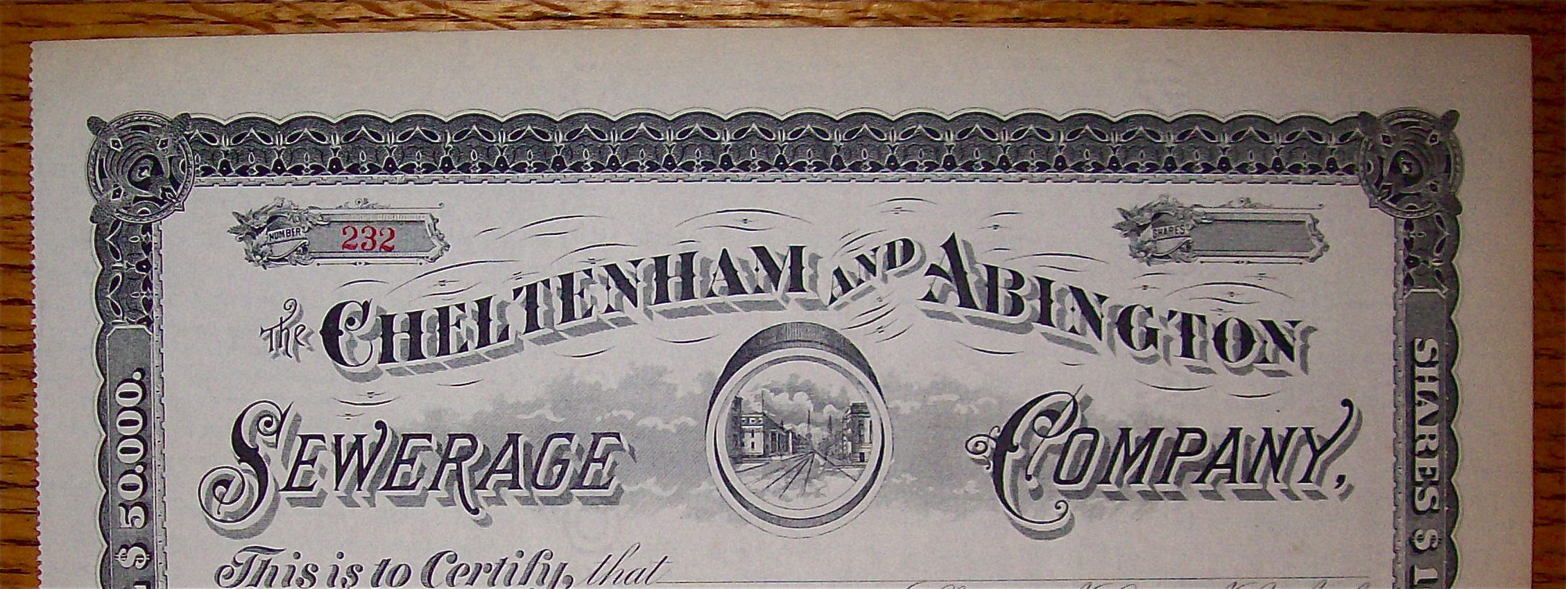1910's Cheltenham & Abington Sewerage Co. Stock