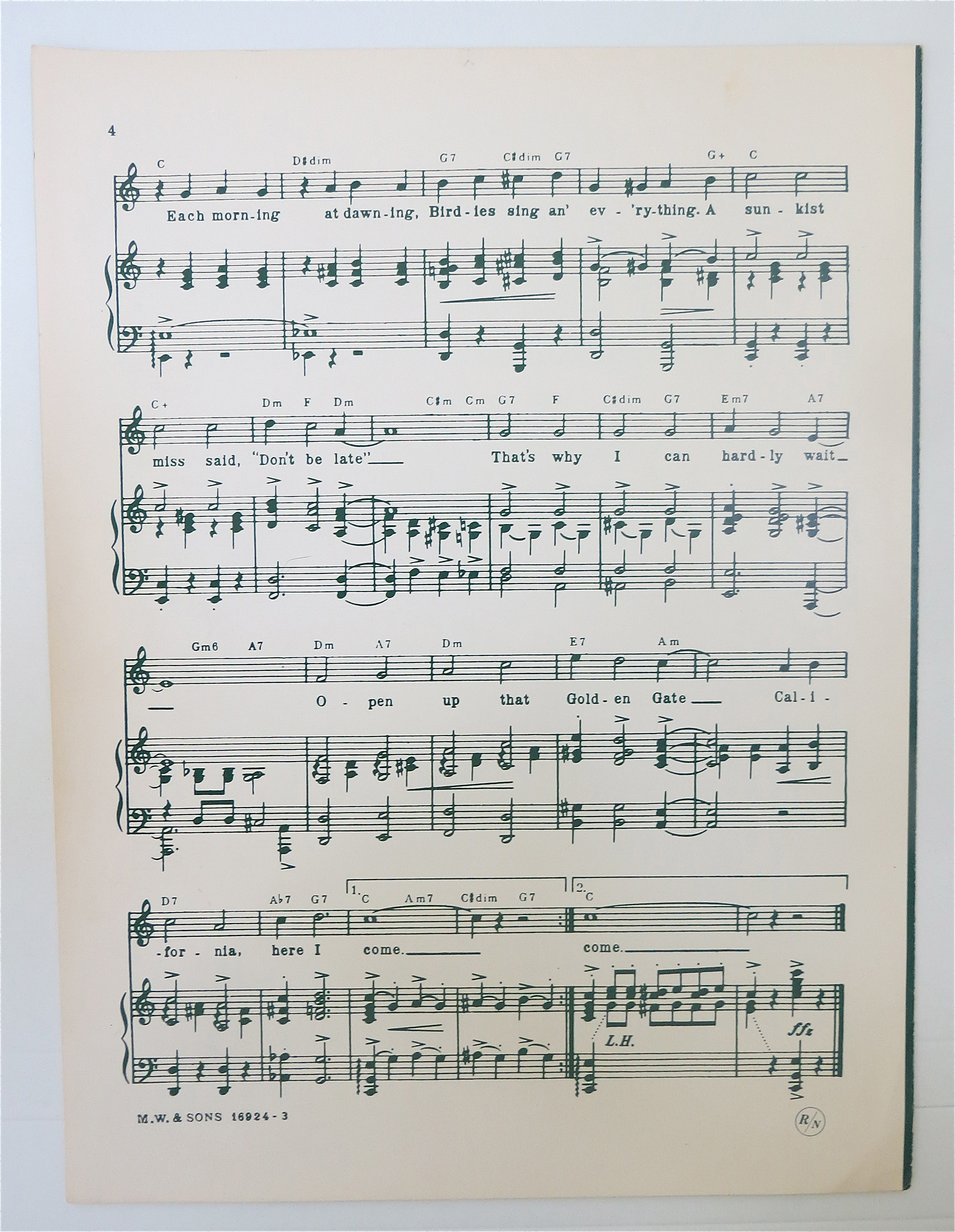 1924 California Here I Come By Jolson, De Sylva & Meyer