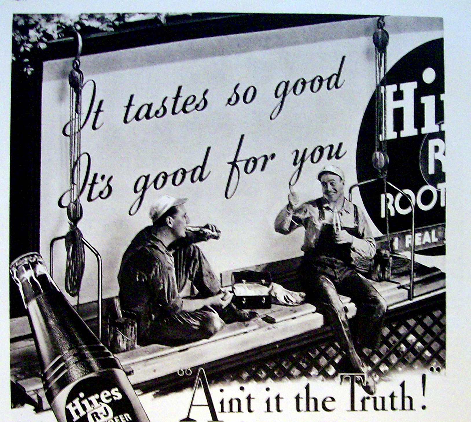 1937 Hires Root Beer with Two Men Taking Lunch